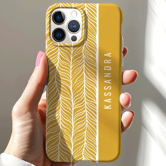 ゴールドとホワイトのヘリンボーン オーダーメイドネーム Case-Mate iPhoneケース