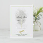 ゴールドとホワイトのマラブー羽毛の結婚式招待状 招待状 (スタンド正面)