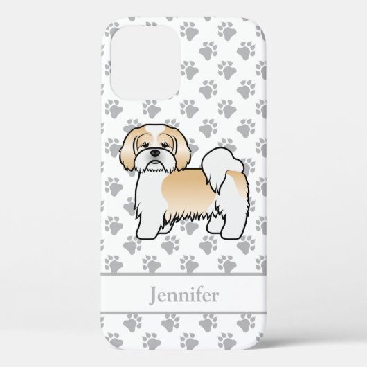ゴールドとホワイトのラサ・アプソのキャラクター犬と名前 Case-Mate iPhoneケース (裏面)