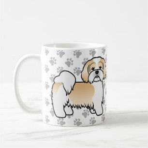 ゴールドとホワイトのラサ・アプソ かわいいキャラクター 犬 コーヒーマグカップ