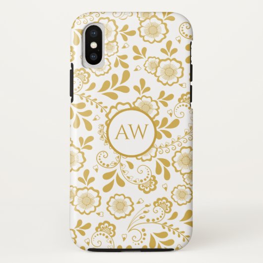 ゴールドとホワイトのヴィクトリア調 フローラル レース モノグラム Case-Mate iPhoneケース (裏面)