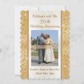 ゴールドとホワイトの写真 50周年 招待状 (正面)