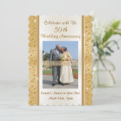 ゴールドとホワイトの写真 50周年 招待状 (スタンド正面)