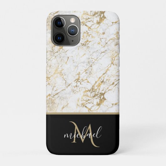 ゴールドとホワイトの大理石とブラックのモノグラムの高級感 Case-Mate iPhoneケース (裏)