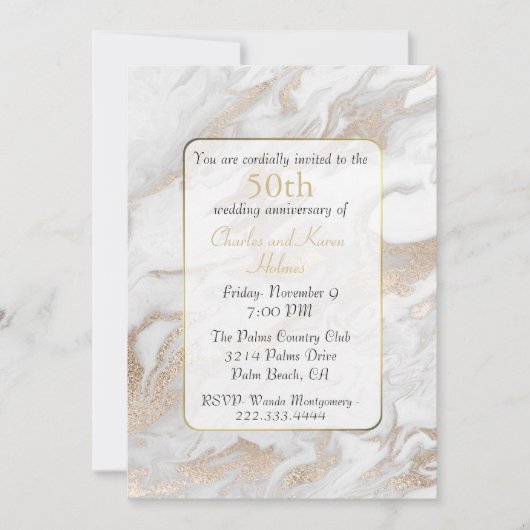 ゴールドとホワイトの大理石 アニバーサリー招待状 招待状 (正面)