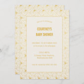ゴールドとホワイトの幾何学的なアートデコベビーシャワー 招待状 (正面/裏面)