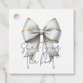 ゴールドとホワイトの弓の結婚前のお祝い フェイバータグ