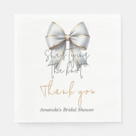 ゴールドとホワイトの弓の結婚前パーティーで結び目を作る スタンダードランチョンナプキン