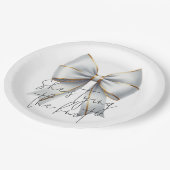 ゴールドとホワイトの弓の結婚前パーティー ペーパープレート (アングル)