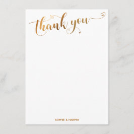 ゴールドとホワイトの感謝を表すカリグラフィー ハート付き サンキューカード