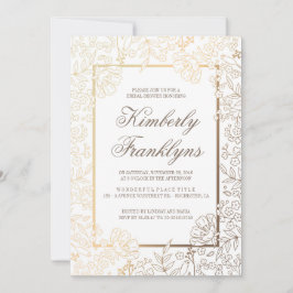 ゴールドとホワイトの花のヴィンテージ ブライダルシャワー 招待状