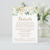ゴールドとホワイトの花の結婚式 詳細カード 挿入 エンクロージャーカード (スタンド正面)