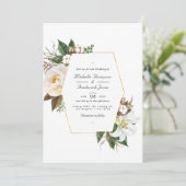 ゴールドとホワイトの花のQRコード招待状 ウェディング 招待状 (スタンド正面)