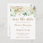 ゴールドとホワイトの花のSave the Dateポストカード ポストカード (正面/裏面)