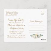 ゴールドとホワイトの花のSave the Dateポストカード ポストカード (裏面)