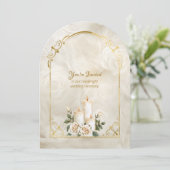 ゴールドとホワイトローズのアーチフレーム キャンドルライト 招待状 (スタンド正面)