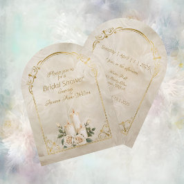 ゴールドとホワイトローズのアーチフレーム ブライダルシャワー 招待状