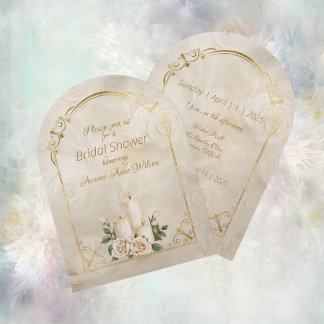 ゴールドとホワイトローズのアーチフレーム ブライダルシャワー 招待状