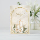ゴールドとホワイトローズのキャンドルライト サンキューカード (スタンド正面)