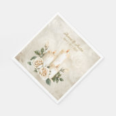 ゴールドとホワイトローズのキャンドルライト スタンダードランチョンナプキン (角)