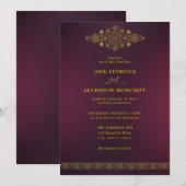 ゴールドとマルーンの阿拉伯スタイルの結婚式招待状 招待状 (正面/裏面)