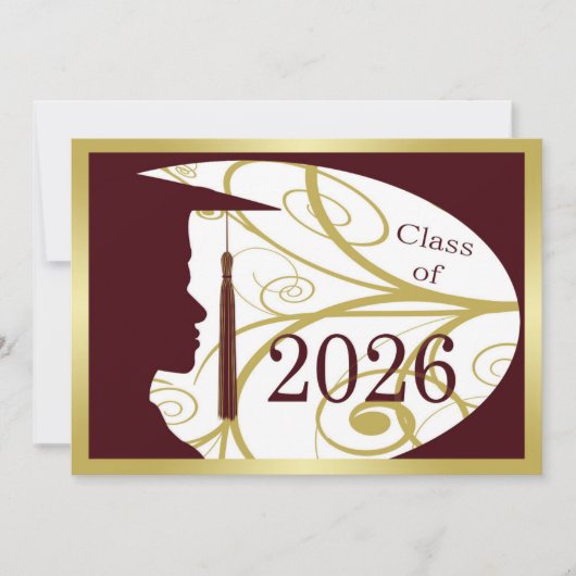 ゴールドとマロンの男性シルエット 2026 カード (正面)