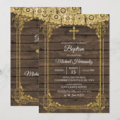 ゴールドとラスティックブラウンのスペイン語洗礼招待状 招待状 (正面/裏面)