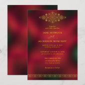 ゴールドとレッドのアラビアスタイルの結婚式招待状 招待状 (正面/裏面)