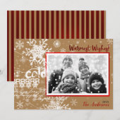 ゴールドとレッドのウィンター ウォーム ウィッシュ ホリデー モダン フォト シーズンカード (正面/裏面)