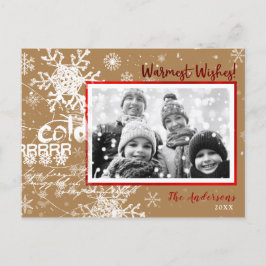 ゴールドとレッドのウィンター ウォーム ウィッシュ ホリデー モダン フォト シーズンポストカード