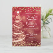 ゴールドとレッドのエレガントなウェディングツリー 招待状 (スタンド正面)