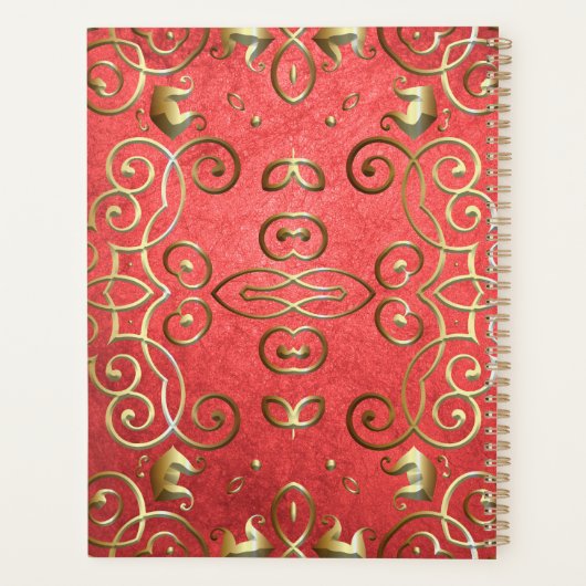 ゴールドとレッドのエレガントなクラシック バロックスタイルの年 プランナー手帳 (裏面)
