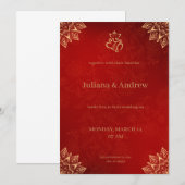ゴールドとレッドのクラシックな伝統的な花柄 招待状 (正面/裏面)