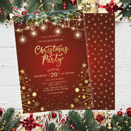 ゴールドとレッドの洗練されたクリスマスハウス コーポレートパーティー 招待状