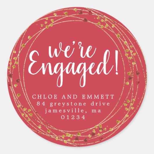 ゴールドとレッドスターロマンチックパーティー返信住所 ラウンドシール (正面)