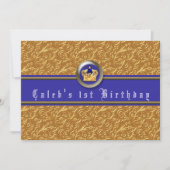 ゴールドとロイヤルブルーのクラウン 誕生日パーティーの招待状 招待状 (正面)