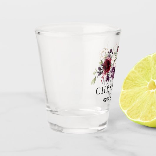 ゴールドとワインレッドの花束 ウェディング メイドオブオナー ショットグラス (左)