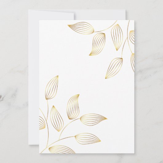 ゴールドと白の花のシンプルでエレガントな結婚式のカード 招待状 (裏面)