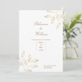 ゴールドと白の花 シンプル エレガントな結婚式のカード 招待状 (スタンド正面)