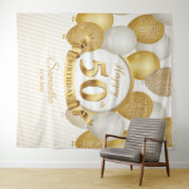 ゴールドと白の風船 50歳の誕生日バックドロップ タペストリー (インサイチュ(横))