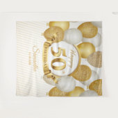 ゴールドと白の風船 50歳の誕生日バックドロップ タペストリー (正面(横))