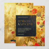 ゴールドと花のウェディング招待状 招待状 (正面/裏面)