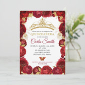 ゴールドと赤いバラのミス15歳の誕生日招待状 招待状 (スタンド正面)