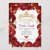 ゴールドと赤いバラのミス15歳の誕生日招待状 招待状 (正面/裏面)