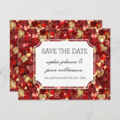 ゴールドと赤のきらきらハート Save the Date セーブザデート (正面/裏面)