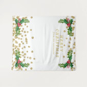 ゴールドと赤のクリスマスツリーの背景 ホリーデザイン タペストリー (正面(横))