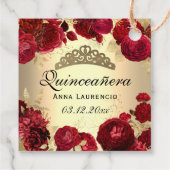 ゴールドと赤の花のバラのキンセアニエラパーティー フェイバータグ (裏面)