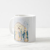 ゴールドと青のクリスマスプレゼント コーヒーマグカップ (正面左)