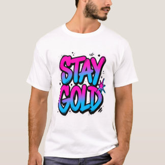ゴールドに輝くストリート系グラフィティステッカー Tシャツ