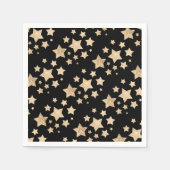 ゴールドのきらきらした星 メリークリスマス ホリデー ブラック スタンダードカクテルナプキン (正面)